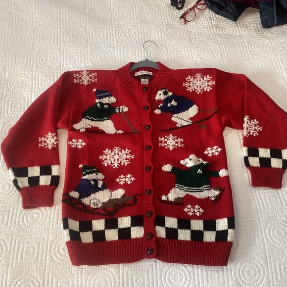 Vintage South Wool Hand Embroidered Cardigan Christmas Sweater Womens Size S Ski - Picture 2 of 13